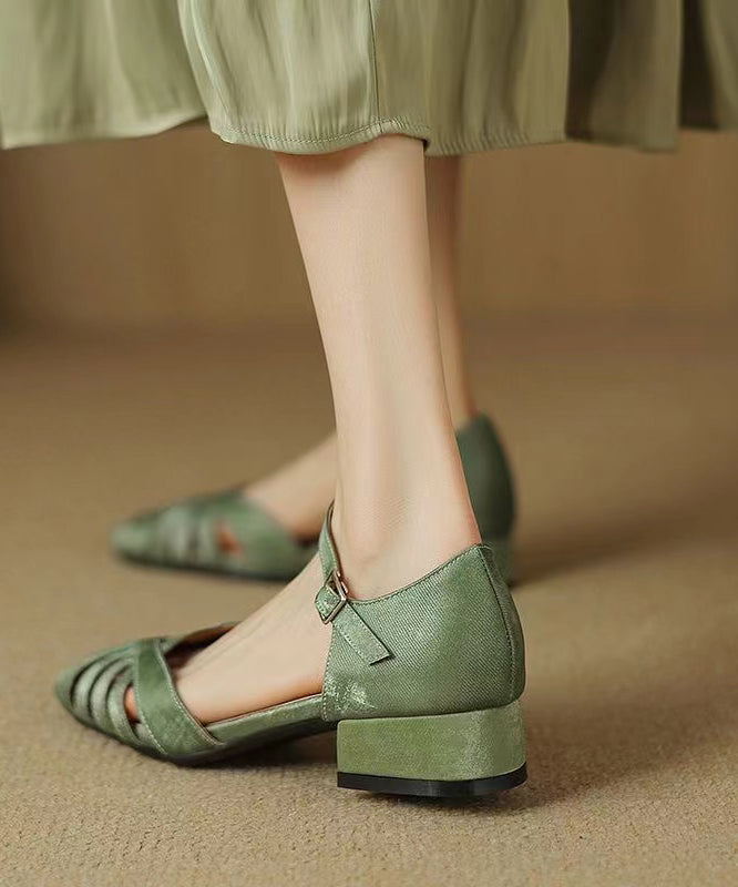 Green Comfy Hollow Out Splicing Buckle Strap Chunky Sandals Ap1004