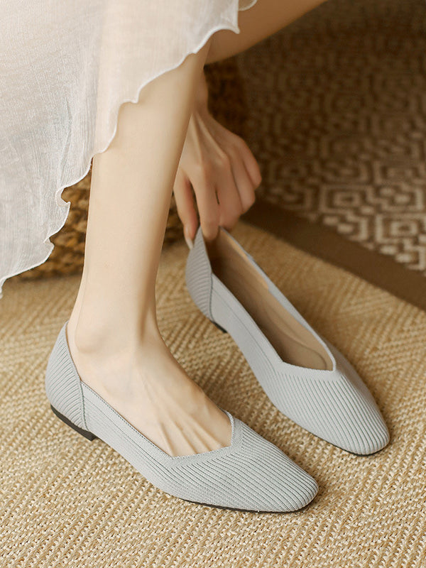 Color Square-toe Flats Shoes