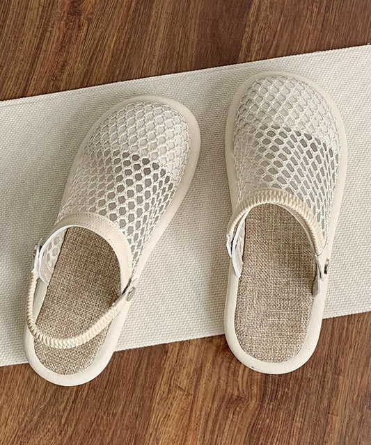 Beige Hollow Out Breathable Mesh Splicing Sandals Aa027