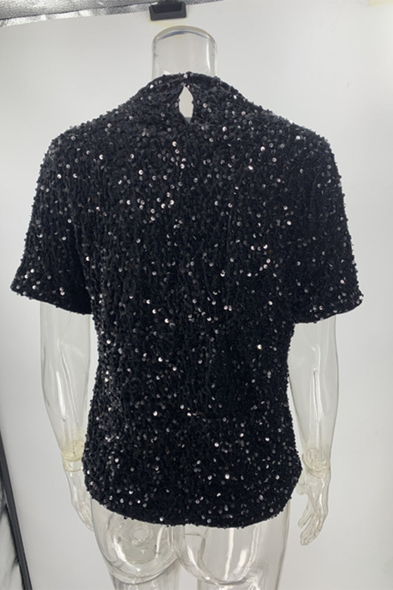Sequins Sequined O Neck T-shirts