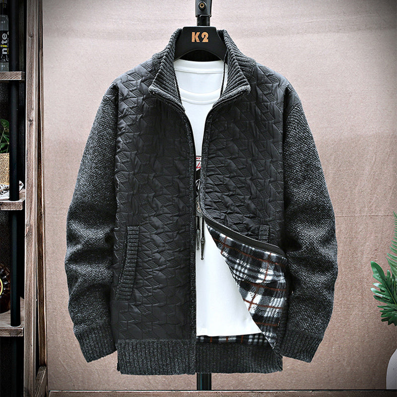 Men's Stand Collar Stitched Plush Cardigan elevenforest