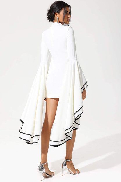 Ruffle Sleeve Crew Collar Mini Dress White