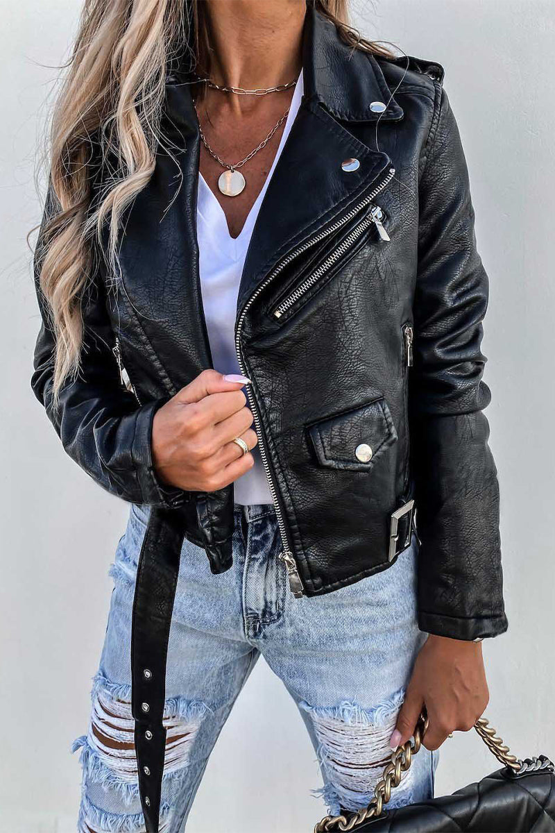 Street Zipper Turndown Collar Outerwear