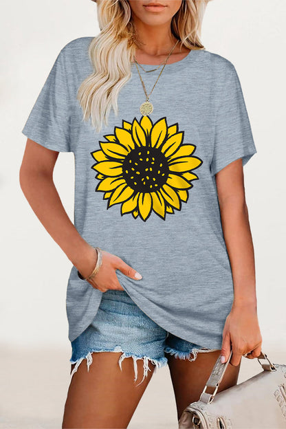 Print Flowers O Neck T-shirts