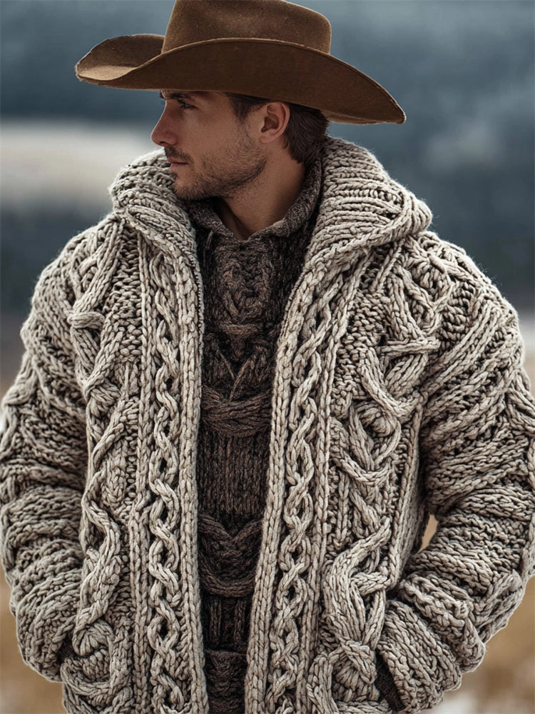 Men's Vintage Celtic Chunky Cozy Knit Hooded Cardigan elevenforest