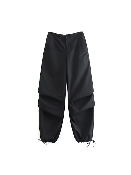 Parachute Cargo Pants Jogging Trousers High Elastic Waist Female Lady Boot Cut