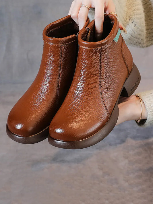 Commute Leather Zipper Mid-heel Boots Ah1065