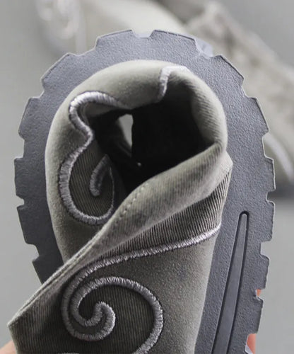 Grey Flat Feet Shoes for Cotton Fabric Stylish Embroidered Flats