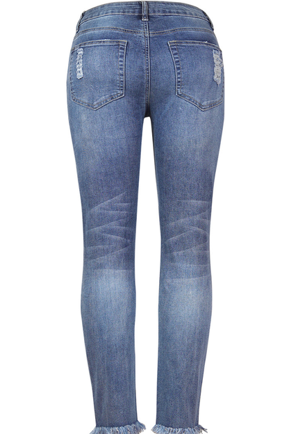 Ripped Mid Waist Skinny Denim Jeans