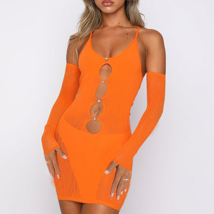 Clothing Sheer Mesh Dress Criss Cross Blouse Backless Diamond Splicing