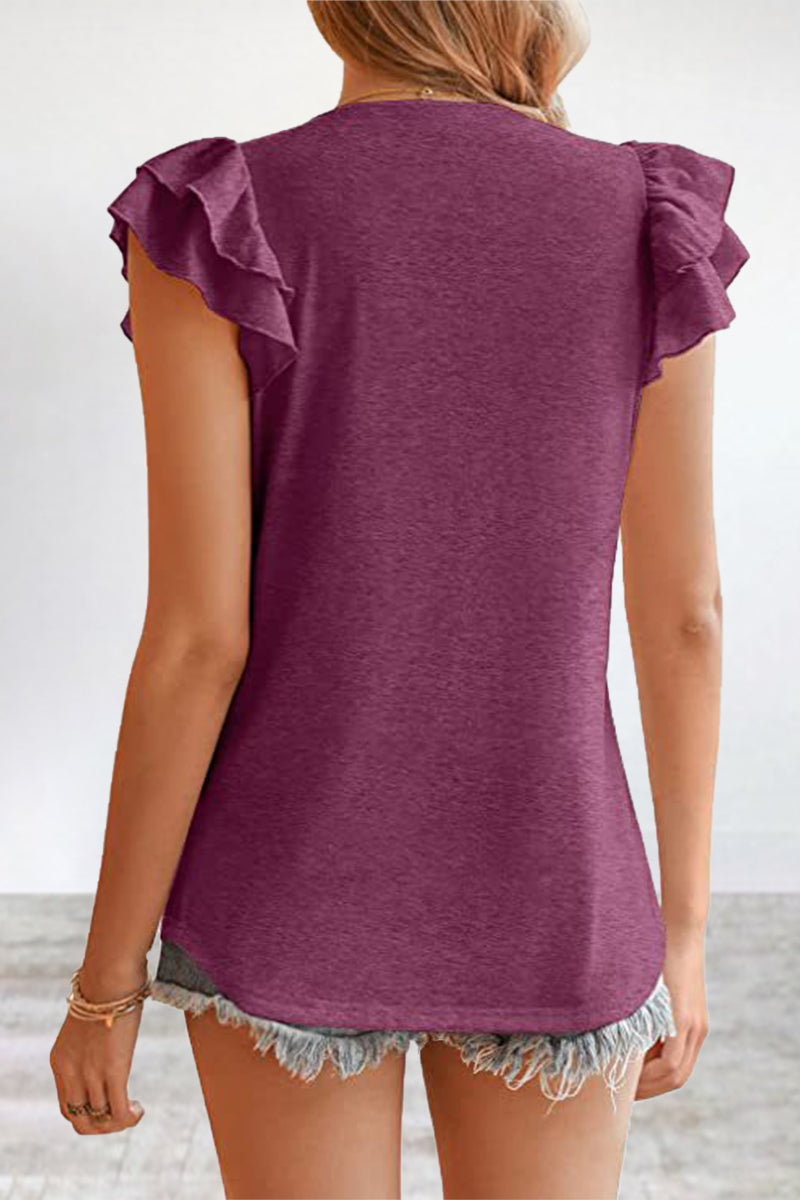 Simplicity Flounce V Neck T-shirts(5 Colors)