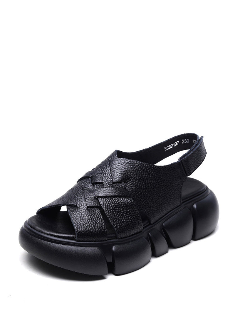 Summer Leather Spliced Platform Sandals Ui1026
