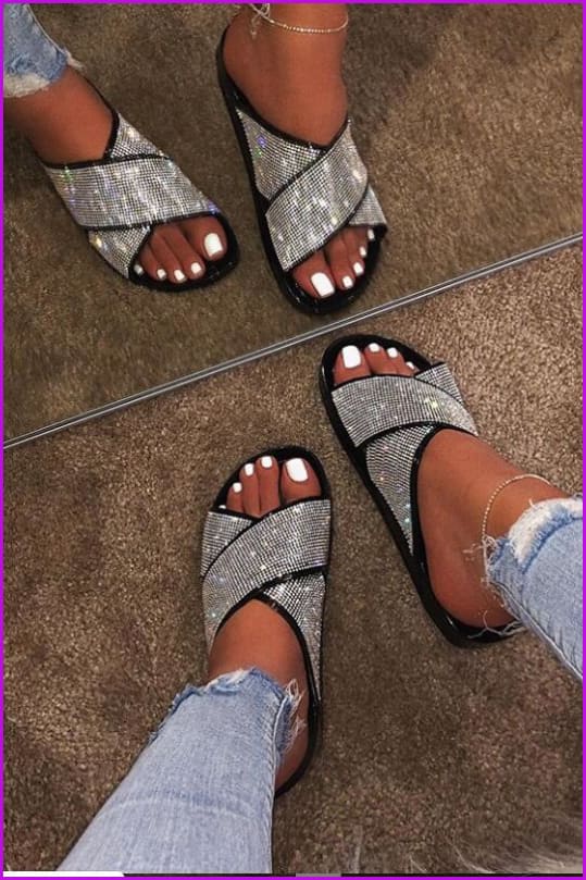 Gold/silver Blingbling Diamond Flat Sandals F169