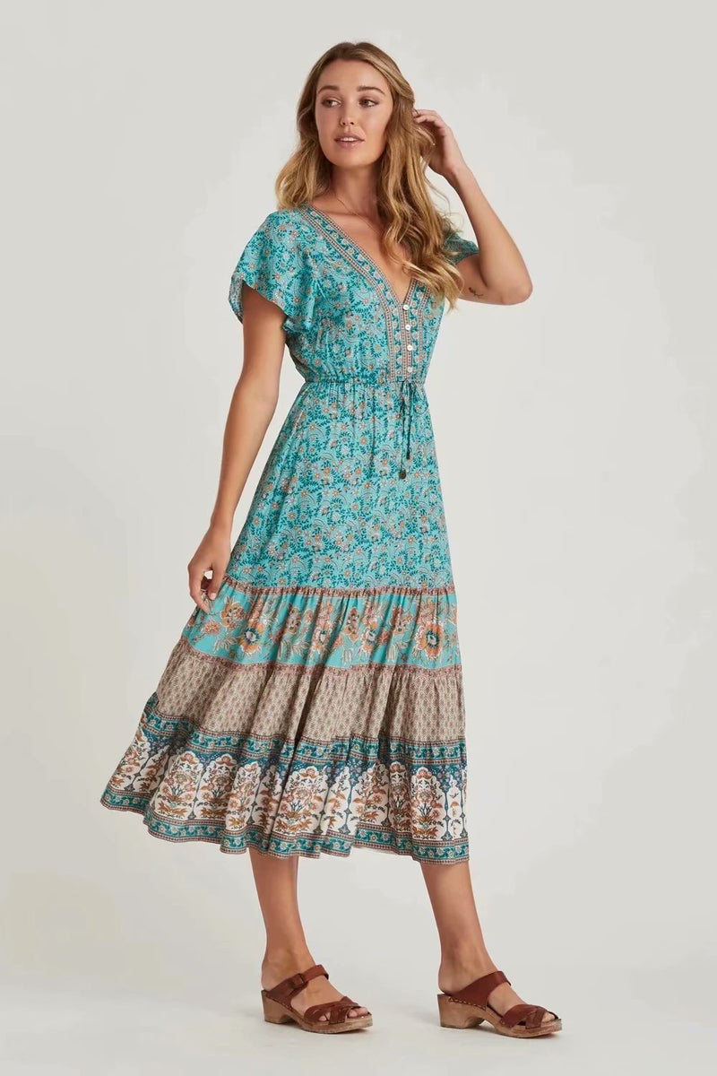 Ellie Printed V-neck Midi Dress