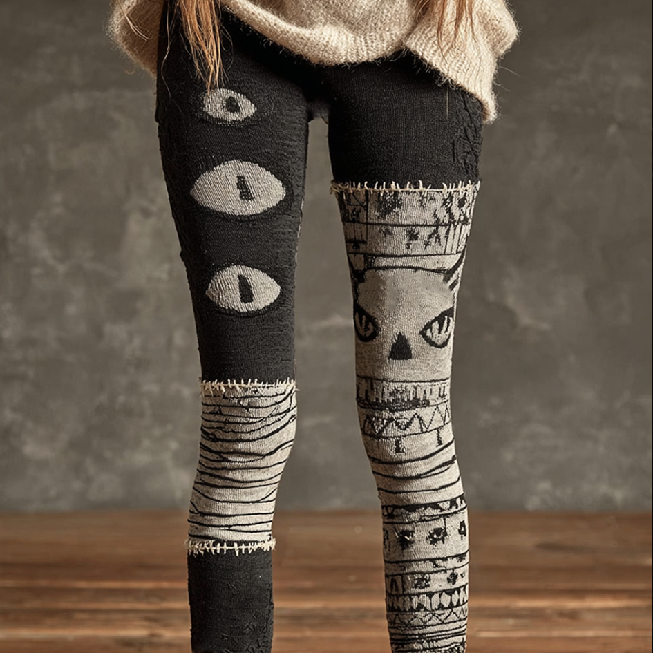 Halloween Fun Cat Design Women's Knitted Leggings elevenforest