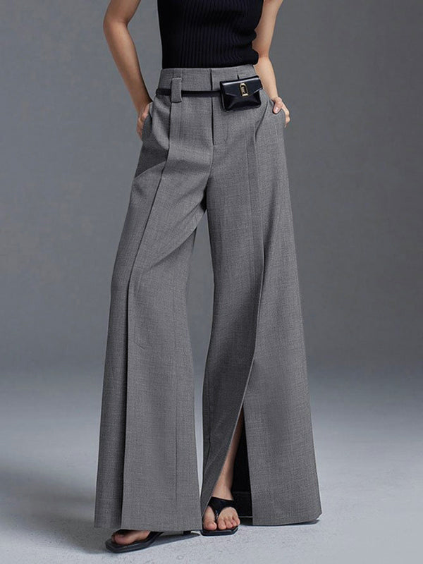 Loose Wide Leg High-waisted Pleated Split-front Pants Trousers