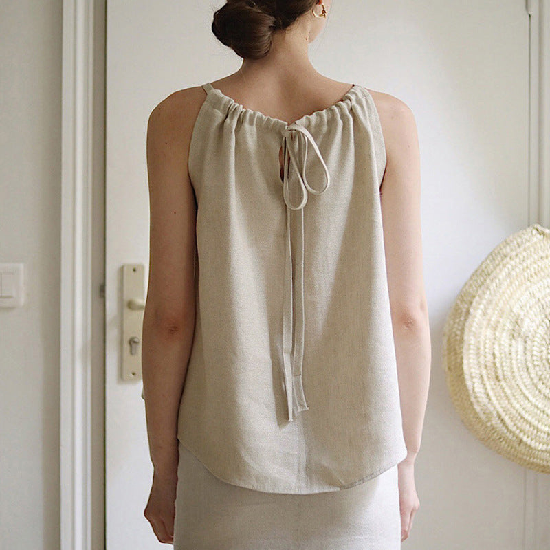 Linen Camisole: ’s Summer French Halter Sleeveless Strap Top