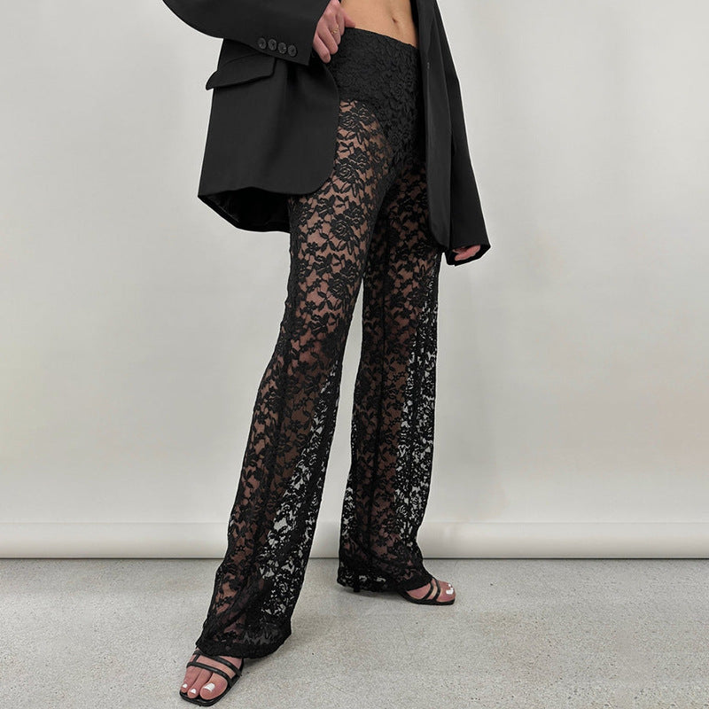 Summer Lace See Through High Waist Straight Leg Pants
