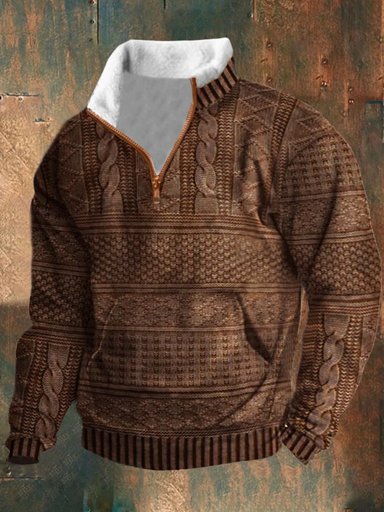 Men's Retro Knitted Printed Fleece Sweatshirt elevenforest