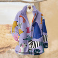 Comstylish Women's Colorful Dog Art Print Casual Polar Fleece Cardigan