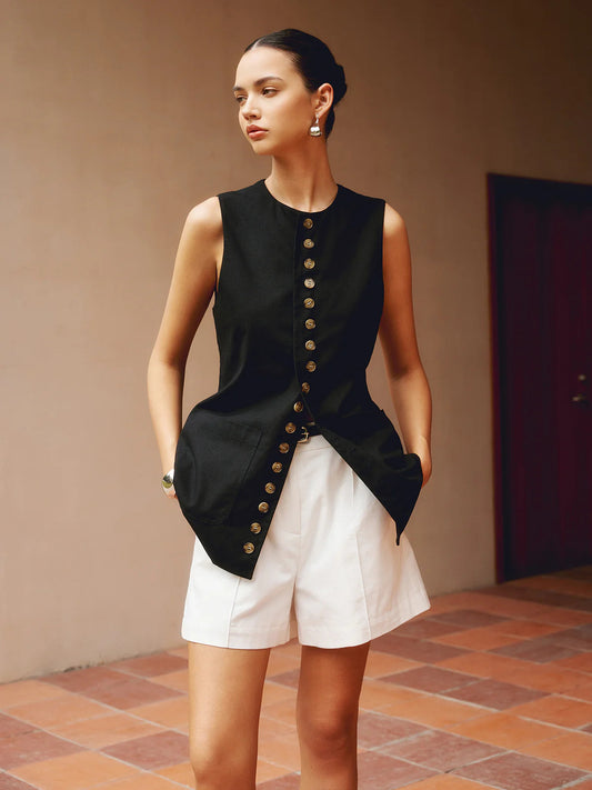 Black Button-front Vest