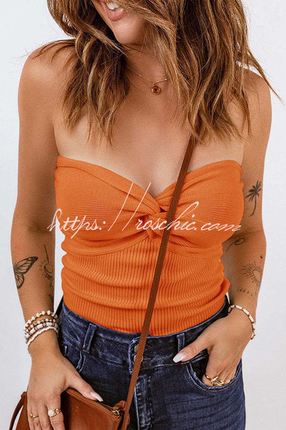 Tube Knit Ribbed Slim Backless Tank Top
