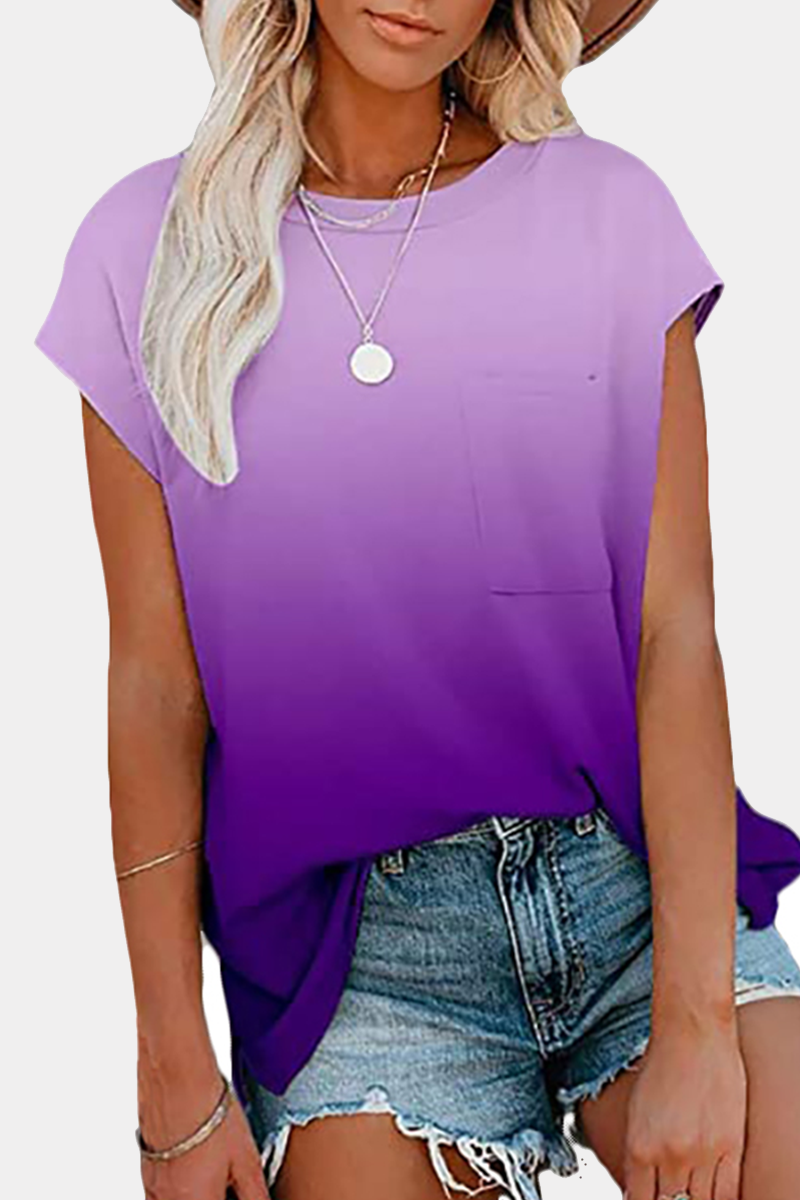 Street Gradual Change Pocket O Neck T-shirts(6 Colors)