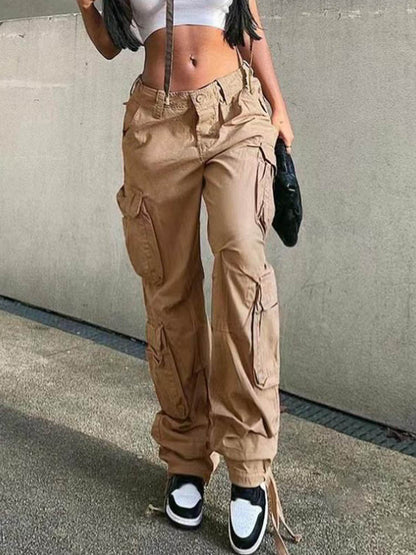 Cargo Pants Baggy Jeans 90s Pockets Wide Leg High Waist Straight Y2k Denim Trousers Overalls