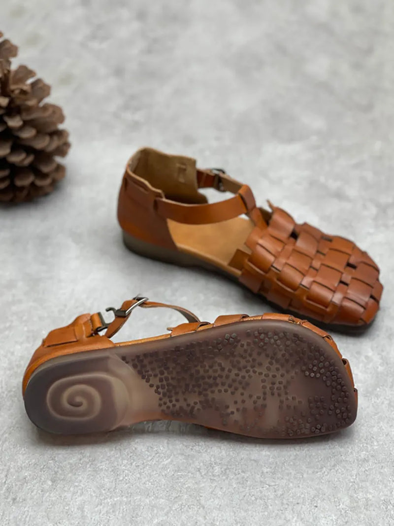 Summer Leather Weave Low Heel Sandals Cc004