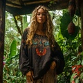 Comstylish Retro Bohemian Resort Art Embroidery Print Cotton And Linen Blend Loose Blouse