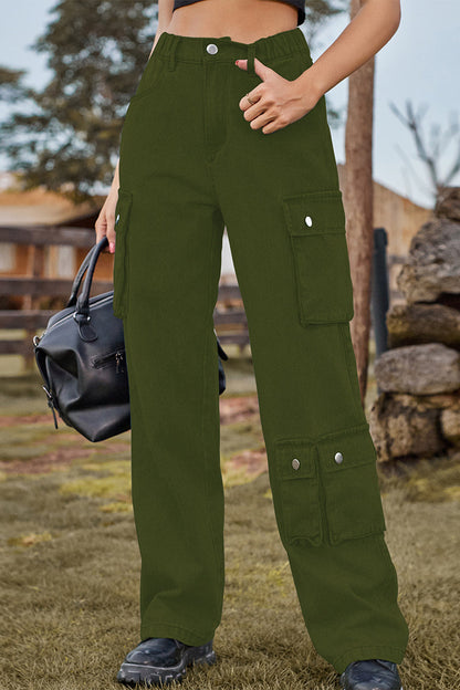 Street Pocket Mid Waist Loose Denim Jeans