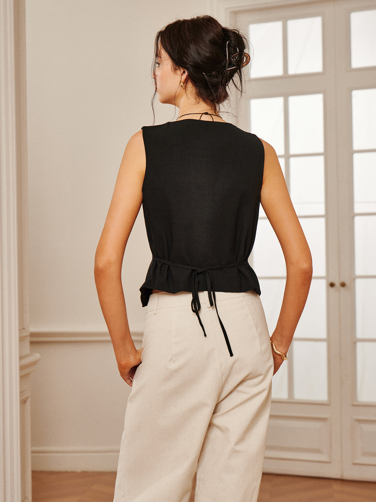 Cotton & Linen Tie-detail Vest Top