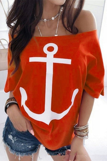 Street Print Patchwork Off the Shoulder T-shirts(3 Colors)
