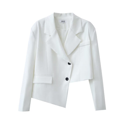 Autumn Winter Irregular Asymmetric Blazer High Waist Wide Leg Pants Set
