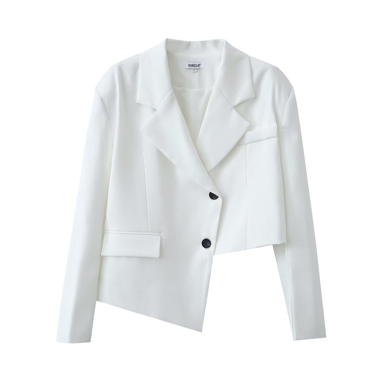 Autumn Winter Irregular Asymmetric Blazer High Waist Wide Leg Pants Set