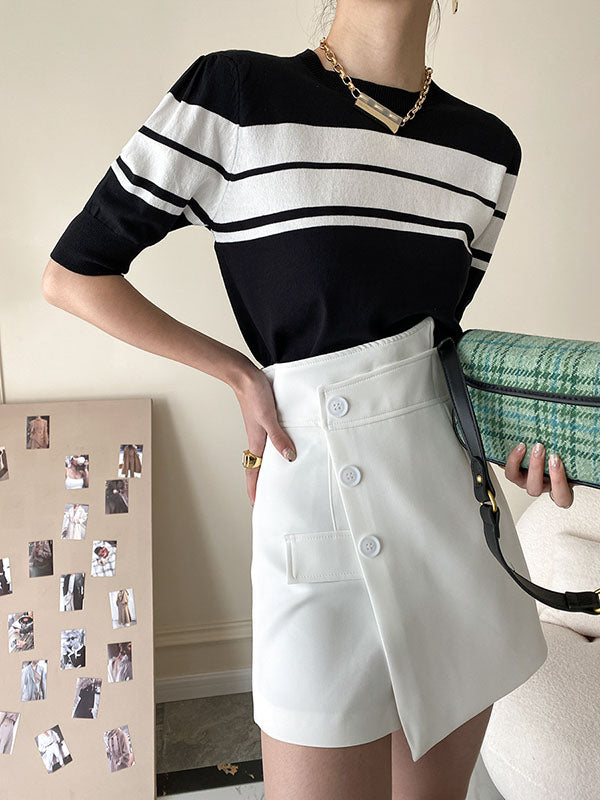 High Waisted Irregular Clipping Color Culotte Shorts Bottoms
