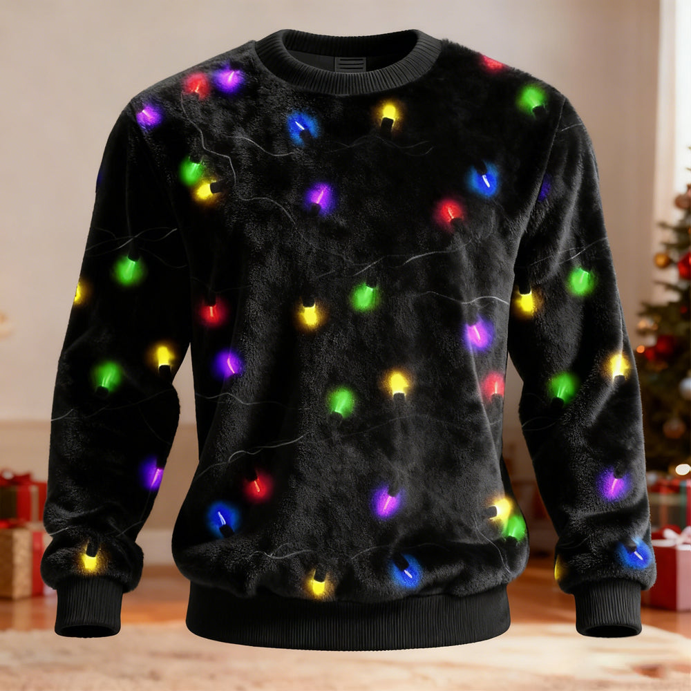 Comstylish Men's Vintage Christmas Lights Inspired Cozy Plush Sweatshirt