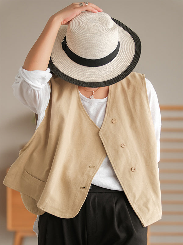 Asymmetric Color Buttoned Vest Top
