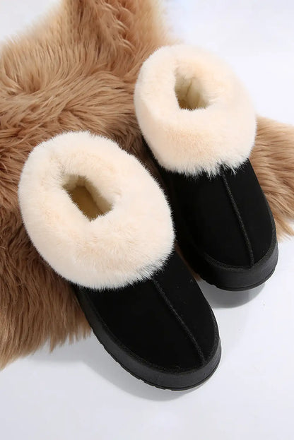 Cozy Black Plush Suede Snow Boots