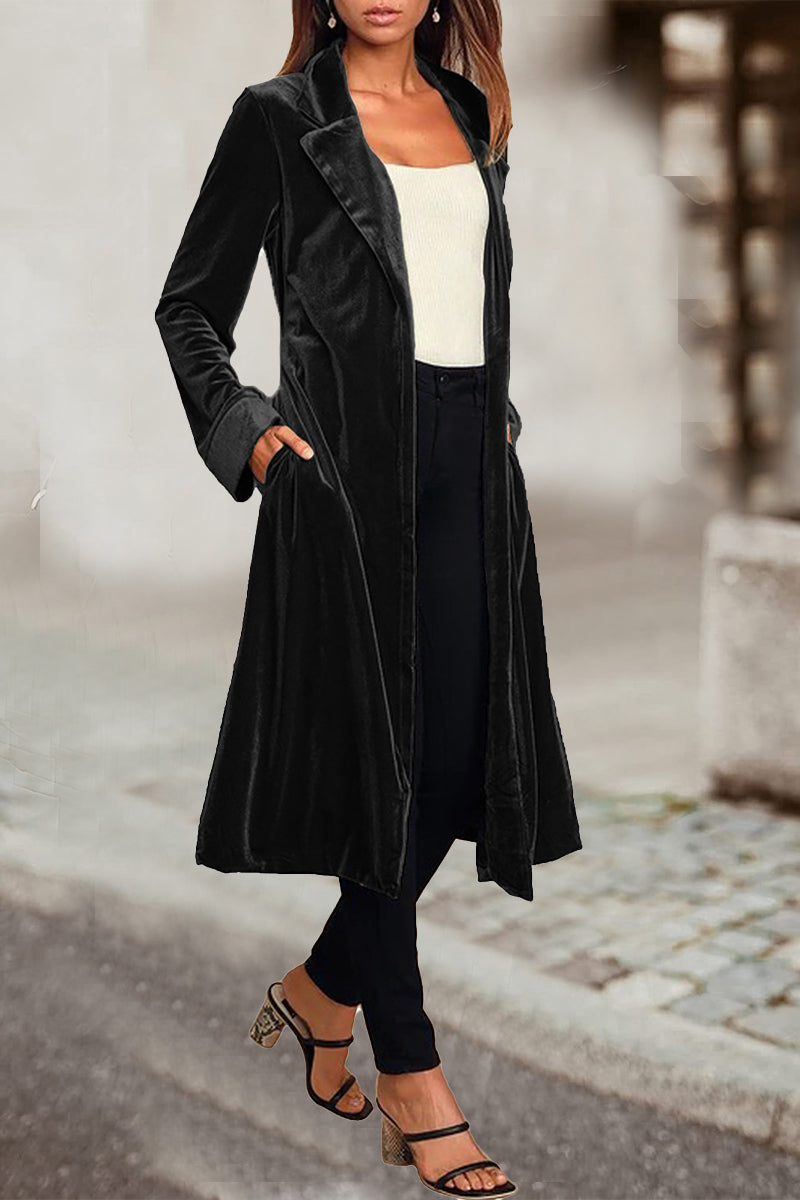 British Style Pocket Turn-back Collar Outerwear