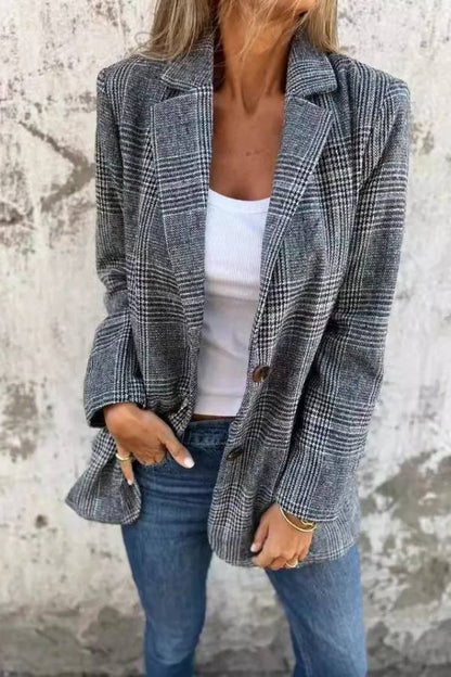 Stylish Retro Plaid Lapel Suit Coat