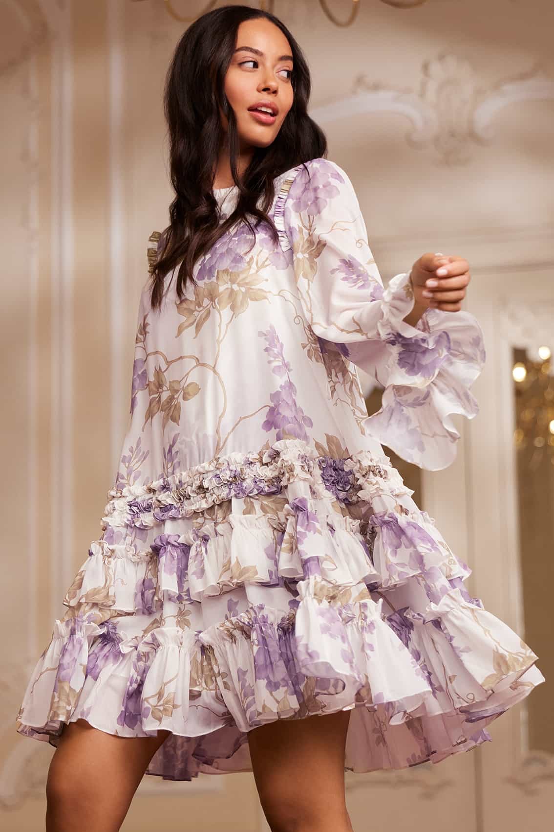 Ruffle Round Neck Mini Dress