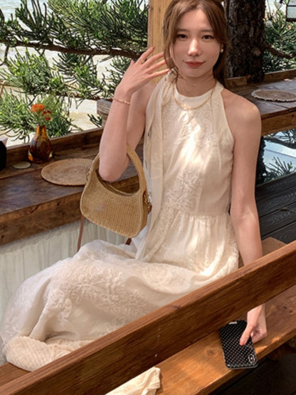 Sleeveless Midi Dresses for Summer New Embroidery A-line Korean Vestidos Mujer
