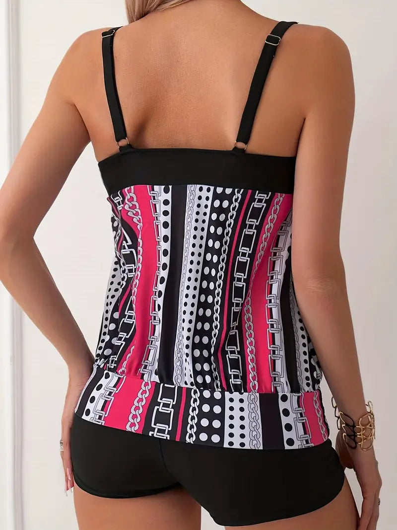 KS | Striped tankini with print