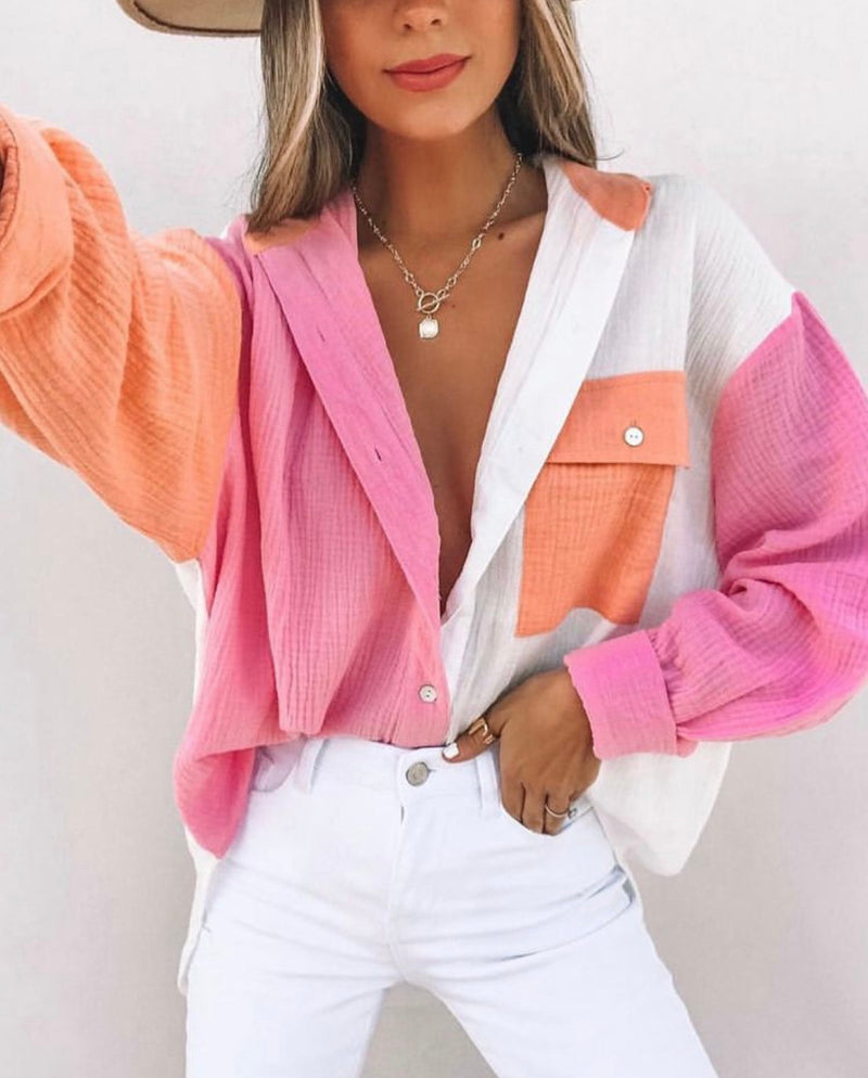 Clothing Multi Color Mosaic Long Sleeve Cardigan Shirt
