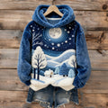 Women's Christmas House Tree Art Plush Hoodie