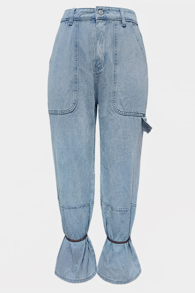Color Pocket Belted Regular Denim Jeans (subject to the Actual Object )