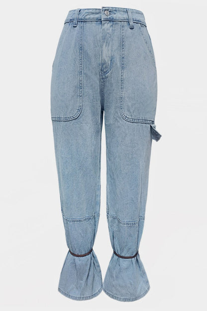 Pocket Belted Regular Denim Jeans (subject to the Actual Object )
