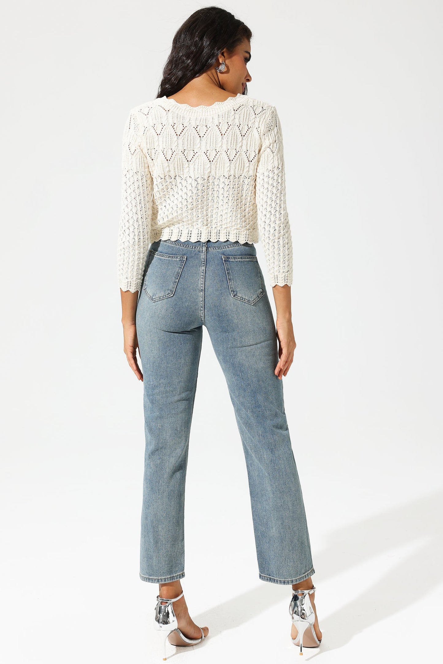 Long Sleeve Buckle Knit Cardigan Beige