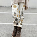 Christmas Snow Scene Embroidered Women's Knit Leggings